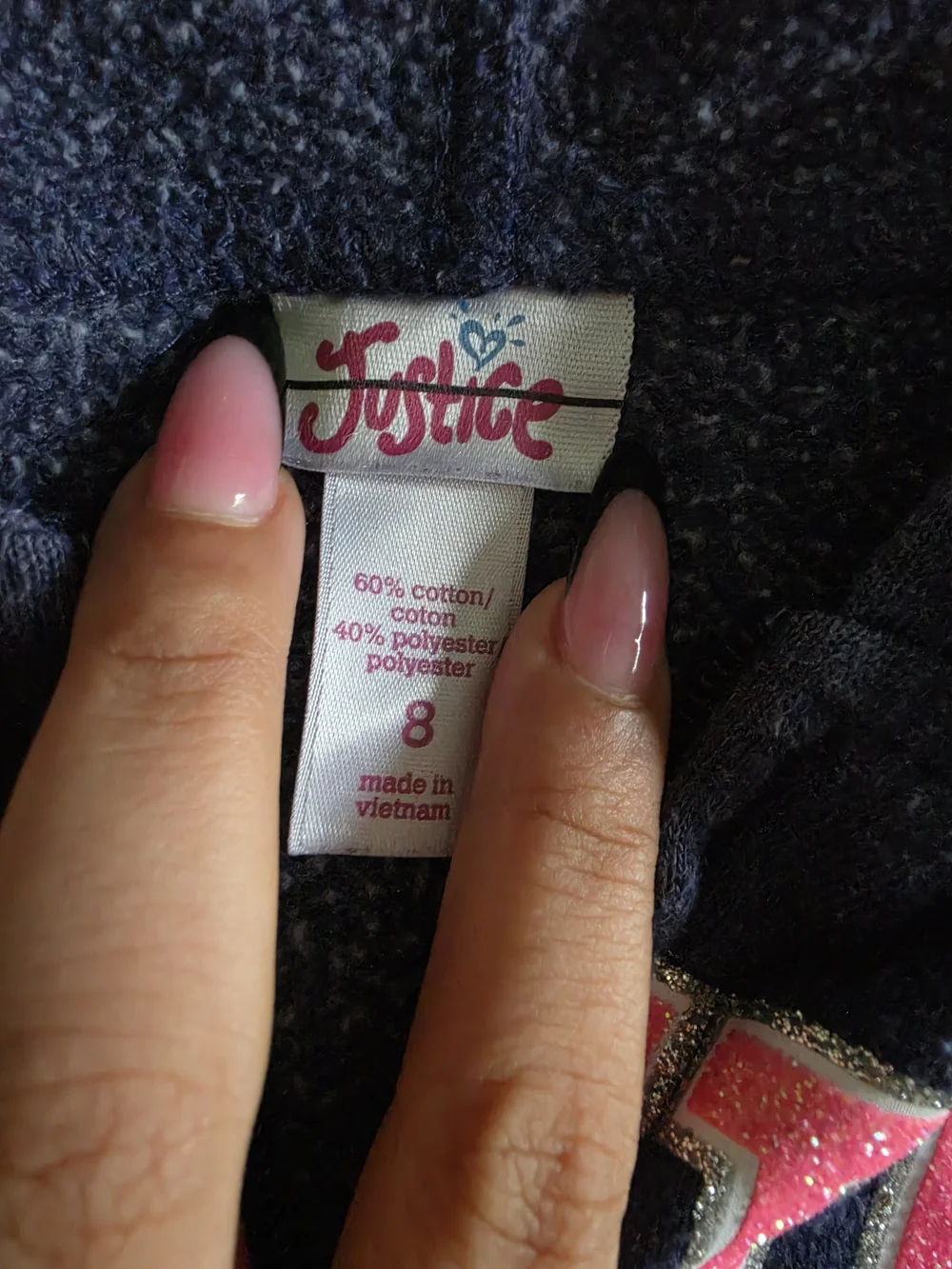 Justice Navy and Pink '04' Zip-Up Hoodie